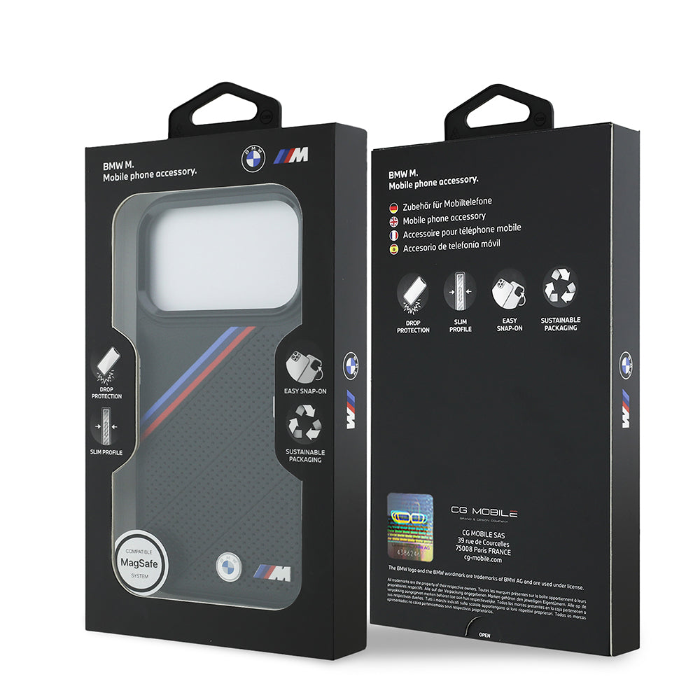 BMW iPhone 17 Pro Orjinal Lisanslı M-safe Şarj Özellikli M Logolu Üç Şeritli Delikli Deri Kılıf BMW iPhone 17 Pro Orjinal Lisanslı M-safe Şarj Özellikli M Logolu Üç Şeritli Delikli Deri Kılıf